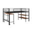 Lit mezzanine simple en métal avec bureau et tablettes, noir-405843614