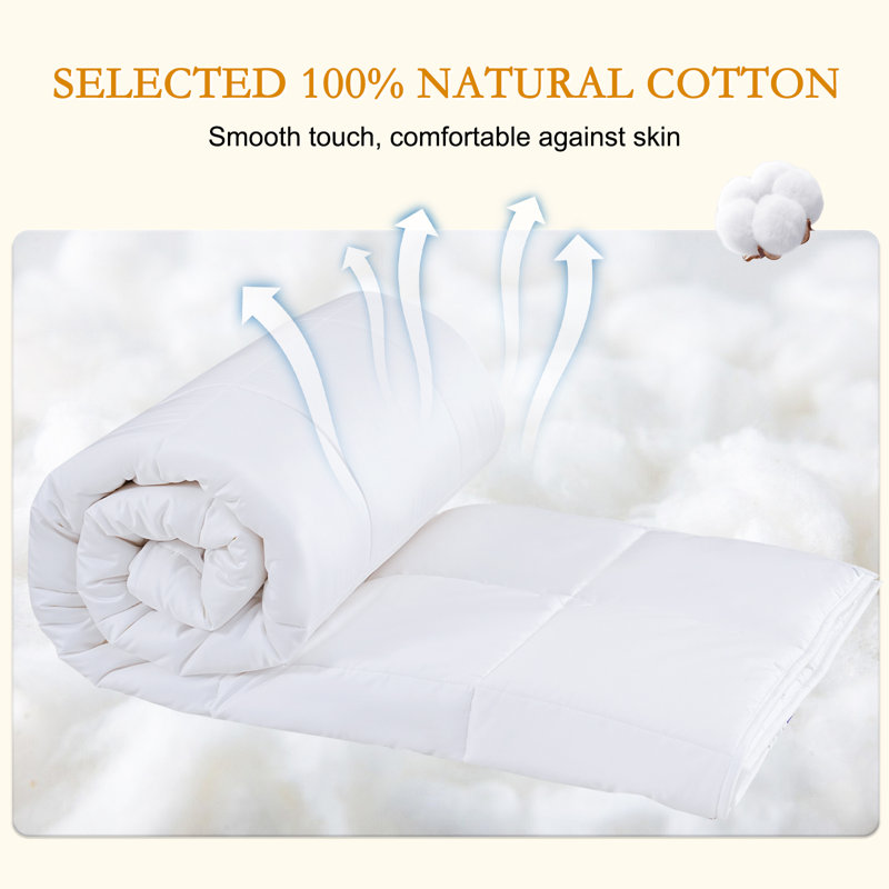 Édredon en laine de 300 g / m² avec housse en coton pour très grand lit (blanc), King