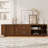 Modern Corner TV Stand 65 Inch Durable Mdf 1 Piece Antique Brown with Storage