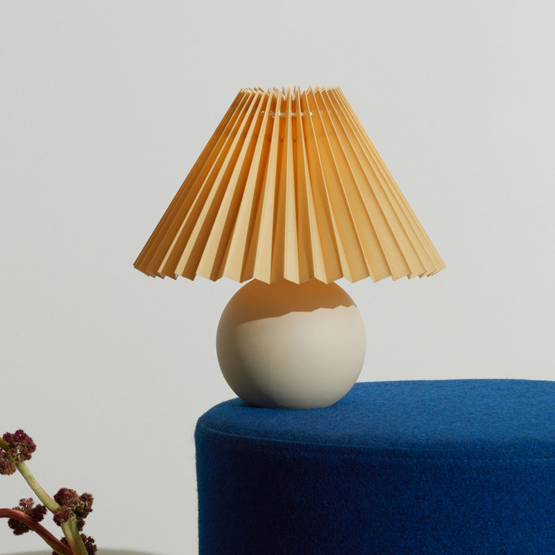 Serena Beige Ceramic Globe Table Lamp with Pleated Shade