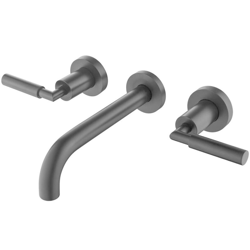 3 Hole Wall-Mounted Bathroom Sink Faucet with Lever Handles, Matte Black