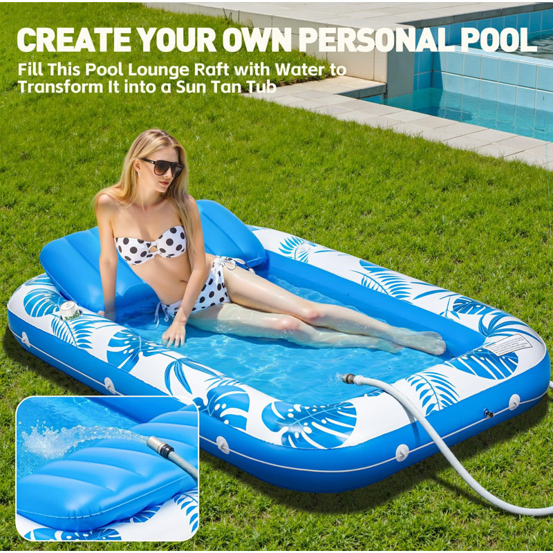 Pool Floats Inflatable Pool Lounger Float For Adults, 71" X 48" Large Pool Floats With Headrest Drink Holder