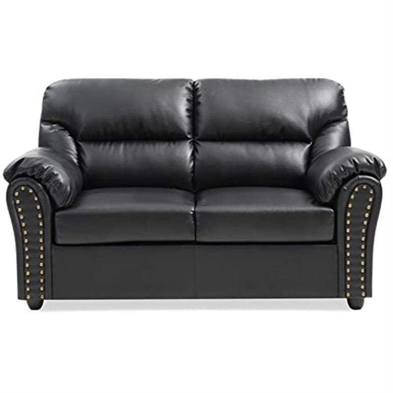 Chahine 60'' Faux Leather Loveseat, Black Faux Leather
