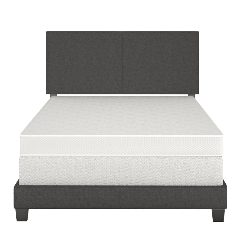 Queen Black Upholstered Linen Platform Bed with Slats