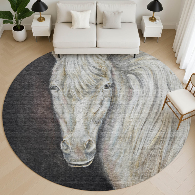 Premium Machine Washable Mayfield AMF2080 Animal Rug, 8' Round, Ivory
