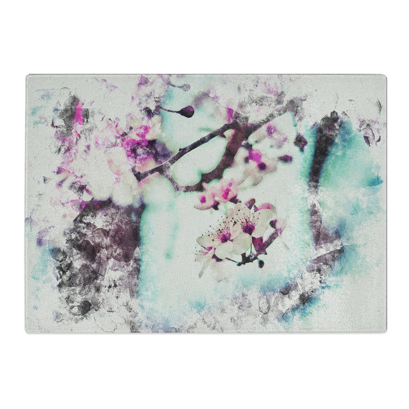 Cherry Blossom Flowers Vol.10 Watercolour Chopping Board, 0.4cm H x 28.5cm W x 39cm L