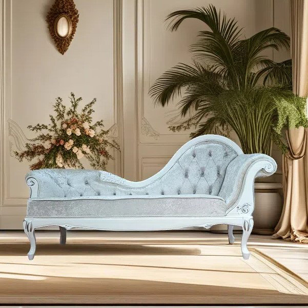 Chaise longue néo-classique en bois massif pour loisirs, Orienté à droite, Gris kaki