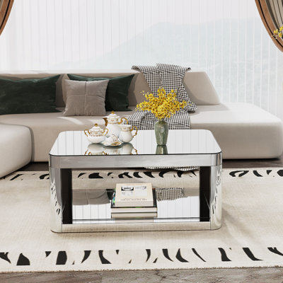 Table basse, table de centre rectangulaire avec plateau en verre pour le salon