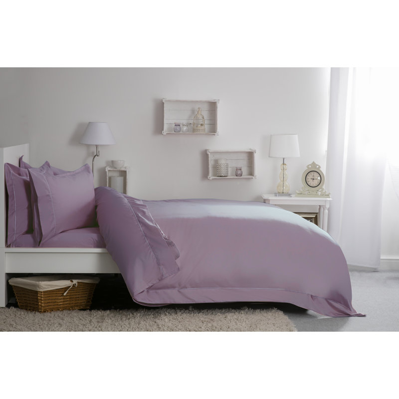 Cotton Solid Colour Duvet Cover Set with Pillowcases Included, Super King Duvet Cover + 2 Standard Pillowcases, Mulberry