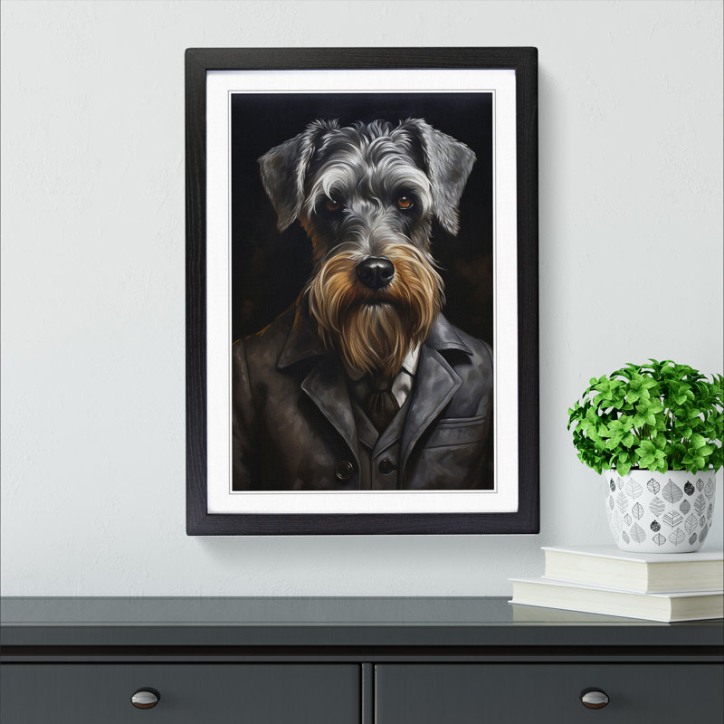 Schnauzer in a Suit Painting - Framed Print, Black Framed, 46cm H x 34cm W x 2cm D