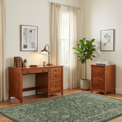 Solid Wood 4 Drawer Desk With 2-Drawer File Cabinet