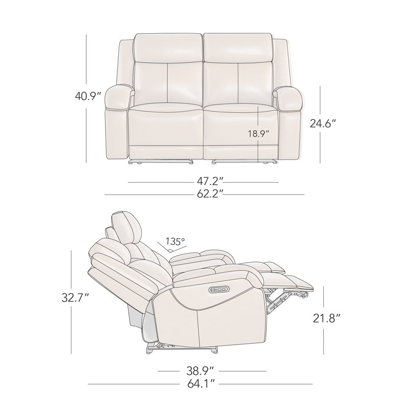 Zachery Genuine Leather Power Reclining Sofa, 2, Navy