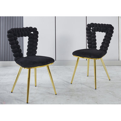 Modern Chair(Set Of 2 ) With Golden Color Iron Tube Legs, Soft Cushions And Comfortable Backrest, Suitable For Dining Room, Living Room, Cafe,Hairball Back