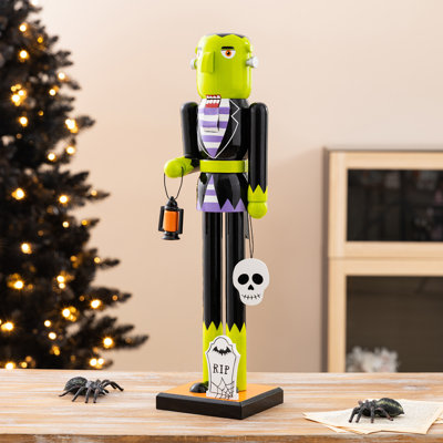 18"H Halloween Wood Frankenstein w/Ornament Nutcracker