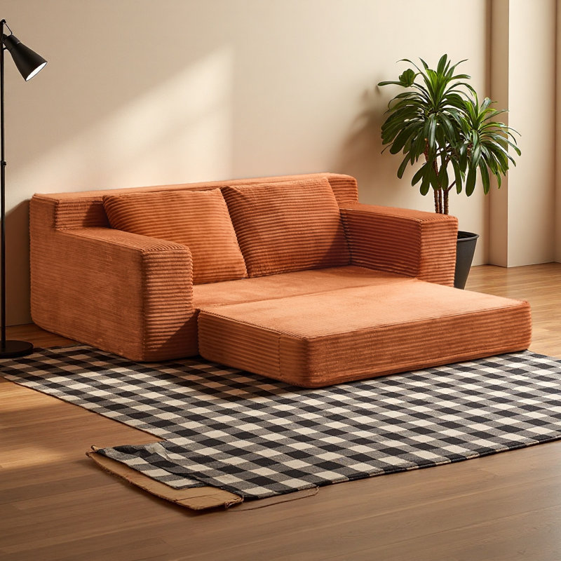 Loveseat Sofa, Comfortable Deep Seat Sofa Bed, Modern Small Corduroy Couch For Living Room Bedroom,Reversible Cushion With Pillows