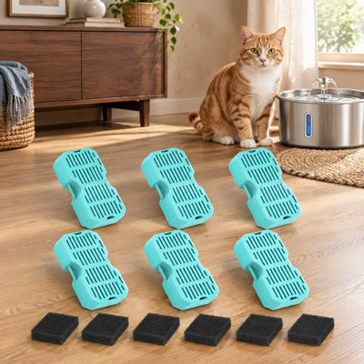 Ensemble de remplacement de 12 pièces contenant 6 filtres à charbon et 6 éponges, compatible avec les fontaines carrées pour chats de 2,2 L et les fontaines pour chiens en acier inoxydable de 7 L et offrant une filtration multicouche.