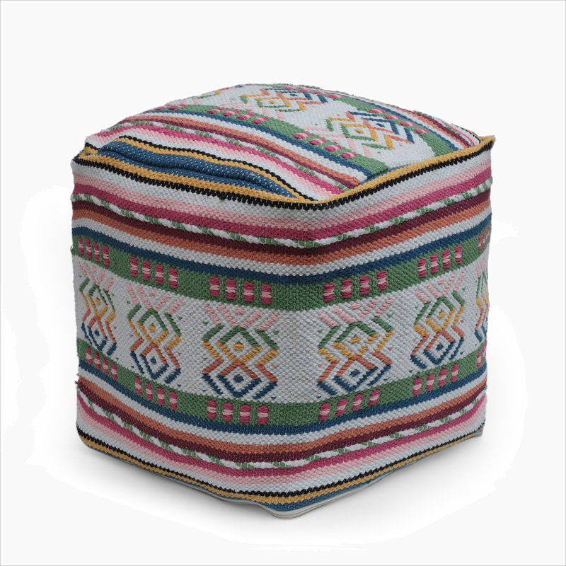 Pouf carré à imprimé péruvien fabriqué à la main Inca, blanc, rose, multicolore