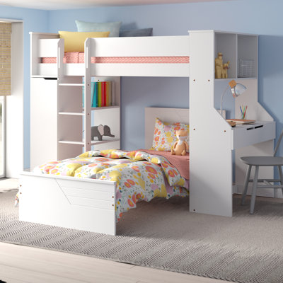 Aerika Transitional Twin Loft Bed with Desk and Wardrobe in White