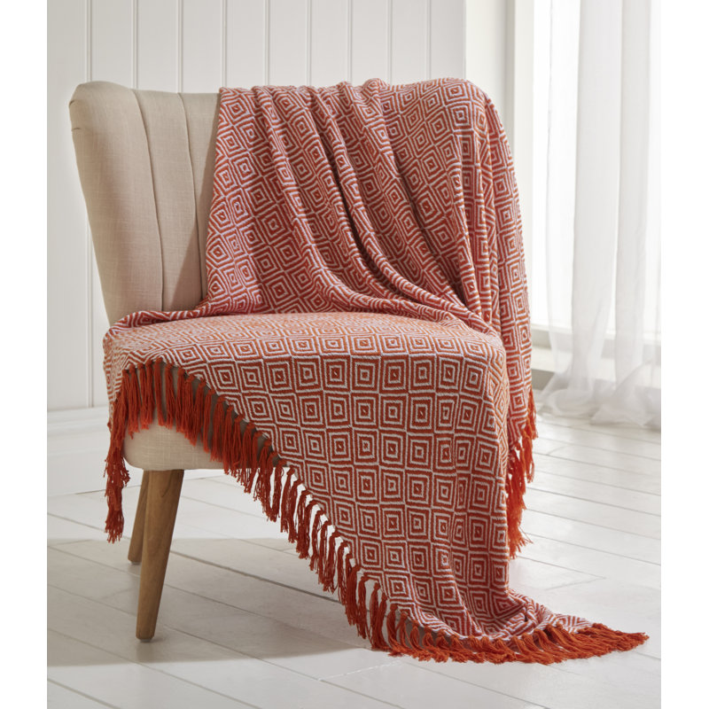Laoise Throw Blanket with Tassel Trim, Terracotta, 228 x 250cm Blanket