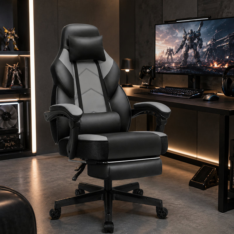 Ergonomic Gaming Chair with Footrest and Lumbar Support, Gray
