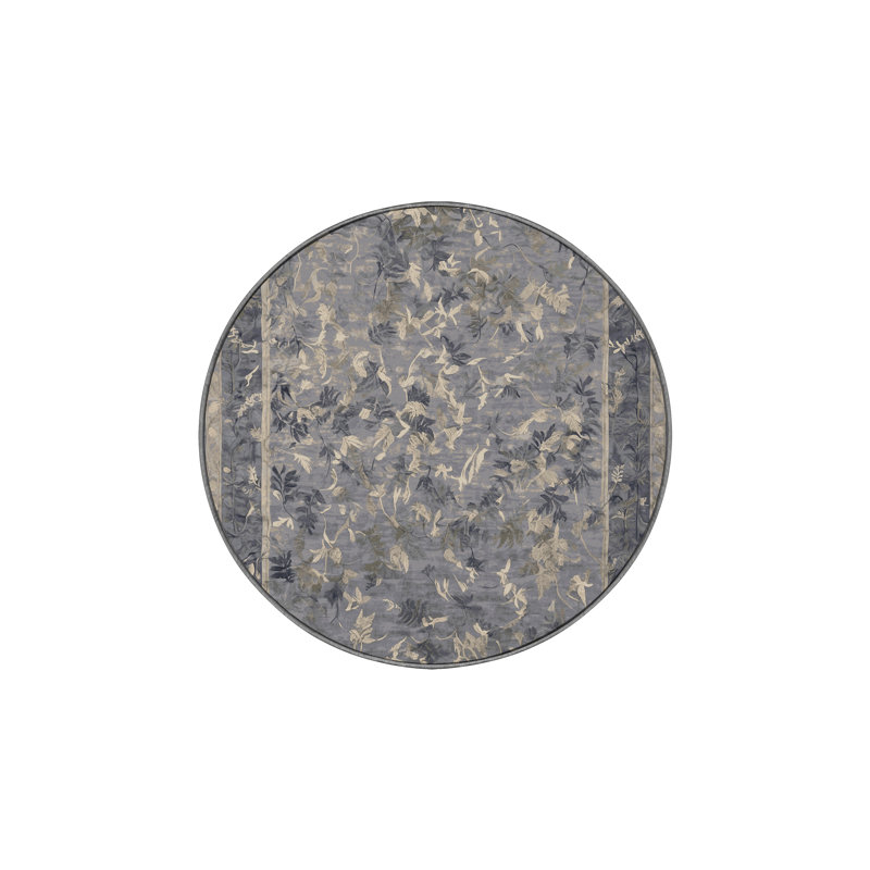 Machine Washable Gray Area Rug, Round 6'