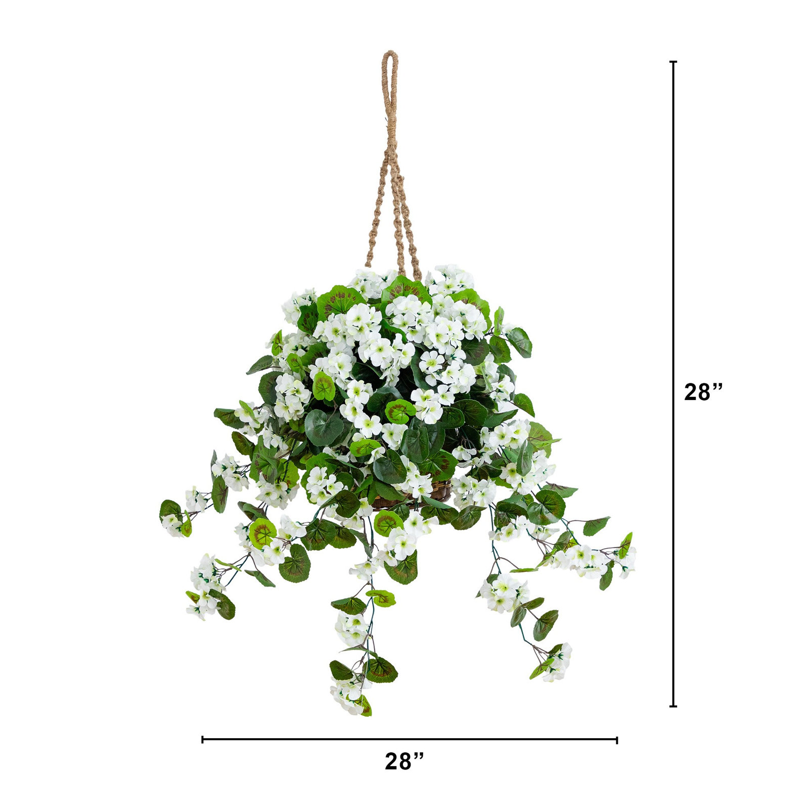 28" Geranium Hanging Basket, White