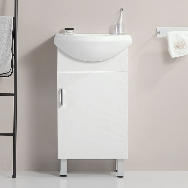 Meuble-lavabo compact avec lavabo en céramique Marinino, Blanc