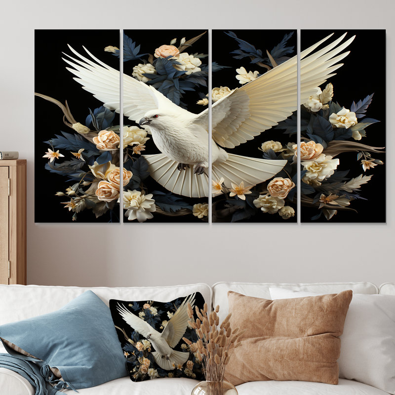 Colombe bleue et blanche II - colombe, 4 pièces, H 28 po x l 48 po