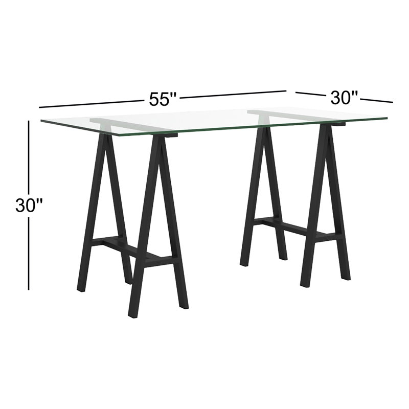 Brady Glass Desk, 30" H x 55" W x 30" D, Black