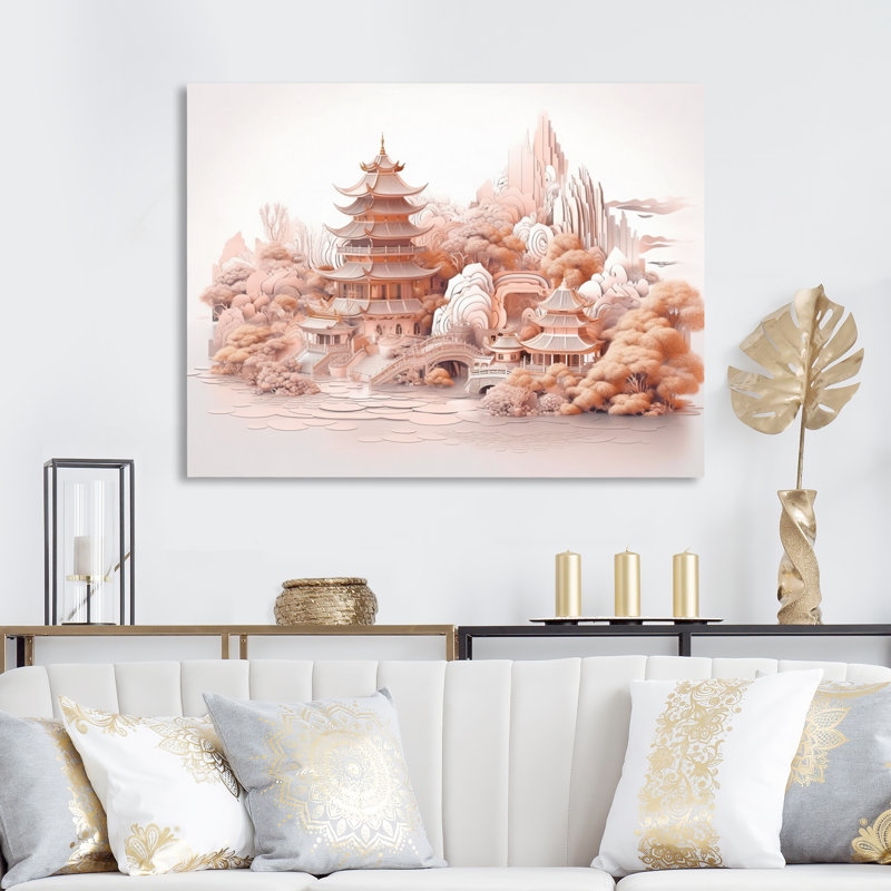 Asian Mountain And Lake Illustration I, reproduction d'art sur toile, H 12 po x l 20 po x P 1 po, Toile tendue