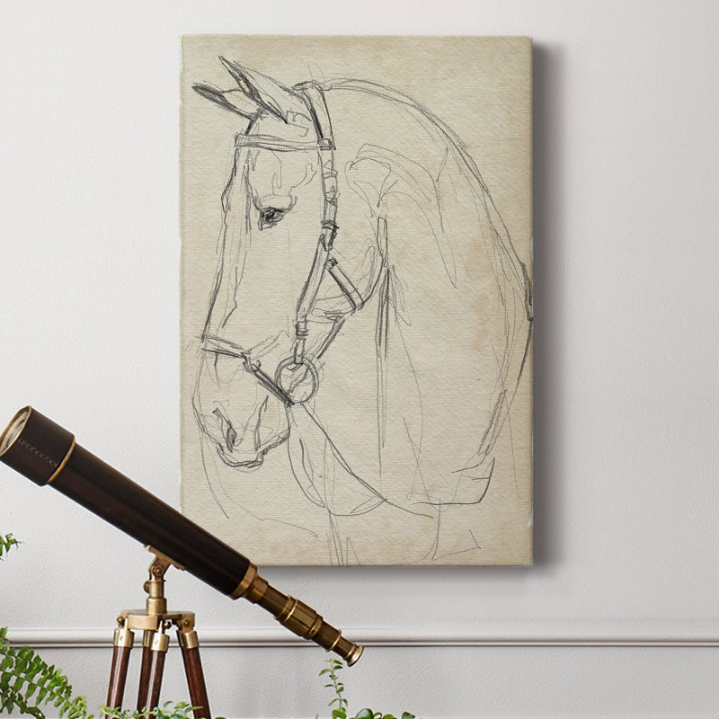 -Horse In Bridle S croquis II, toile tendue avec châssis de qualité supérieure - prête à être accrochée