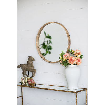 Round Wood Mirror, Wall Mounted Mirror Home Decor For Bathroom Living Room