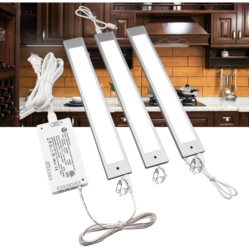 VST 3-Pack LED Under Cabinet Lights, 4000K Hand-Wave Dimmable Light Bars, Linkable, Silver