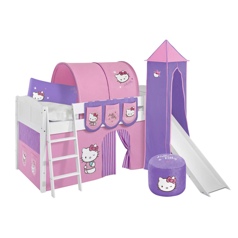 Hello Kitty European Single (90 x 200cm) Mid Sleeper Bed with Textile Set, Lila