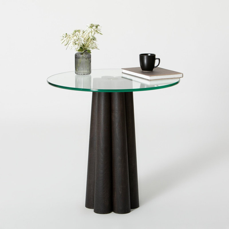 Table basse moderne, structure 100% verre trempé et 100% bois de hêtre, 19,7 x 19,7 x 19,7 pouces, finition transparente et noire | Élégante conception démontée pour le salon | Contemporary Home Decor Essential