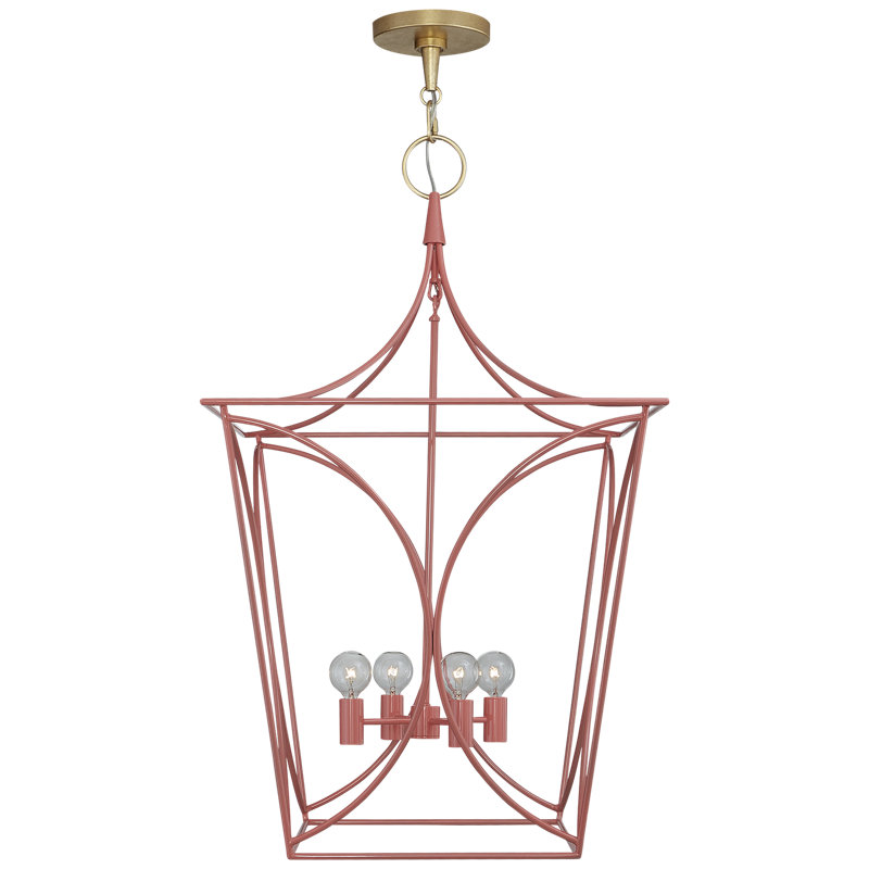 kate spade new york Cavanagh Small Lantern, Coral/Gold, 32" H x 19" W x 19" D