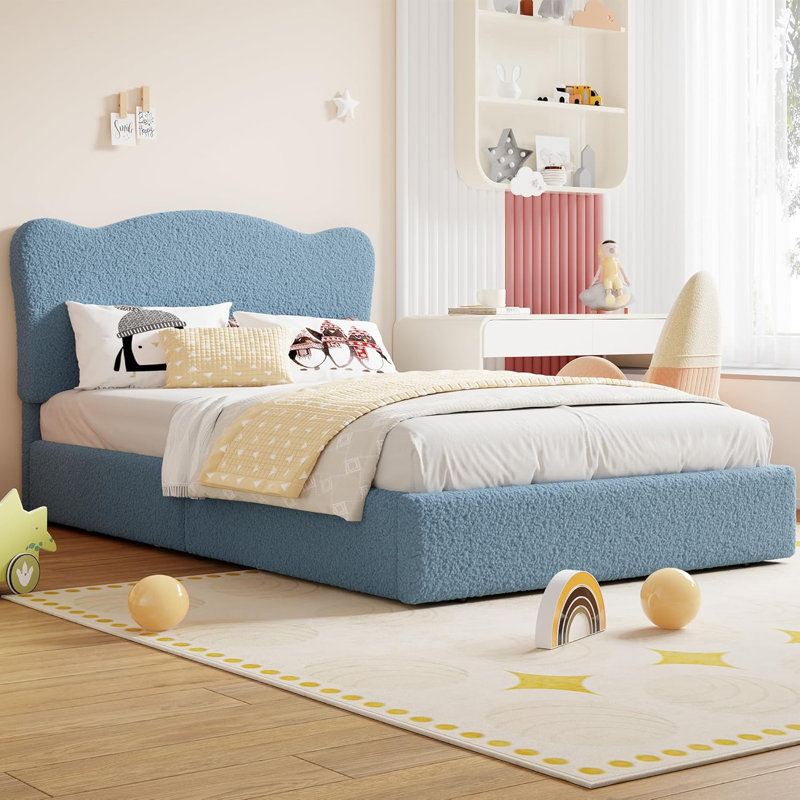Full Velvet Kids Bed Frame with 2 Drawers, Noise Free, Blue, Blue, Full / Double