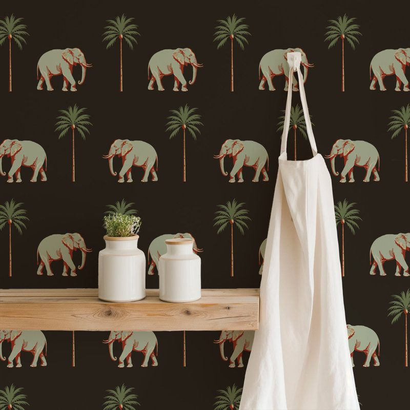 Strolling Elephant - Wallpaper, Self-Adhesive, Onyx Noir, Vinyl