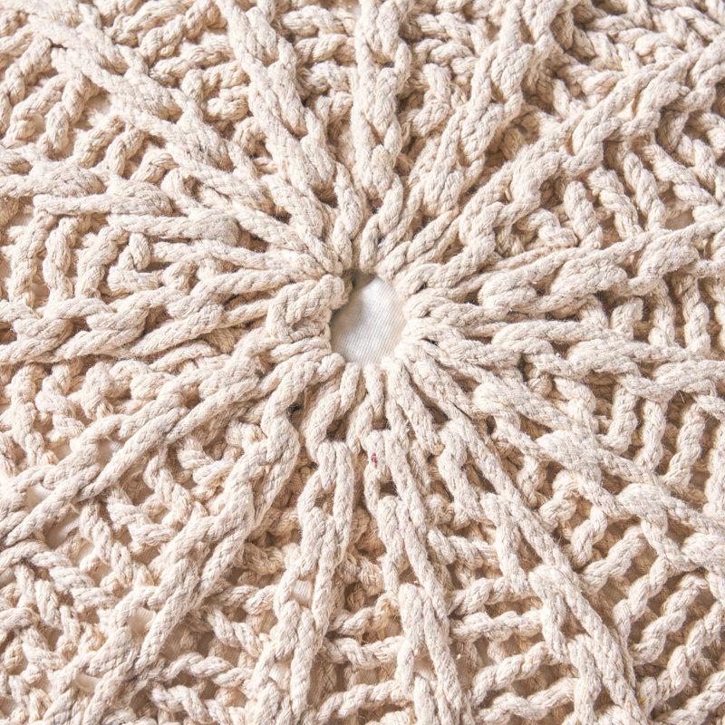 Bordeaux Knitted Cotton Round Pouf, Beige Cotton