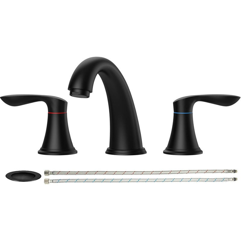8-inch Bathroom Faucet for 3-Hole Sink with Pull-Down Drain, Brushed Nickel Lead-Free Hose and cUPC Certification, Black