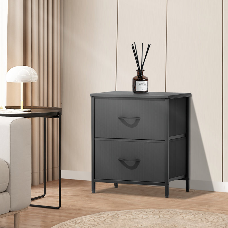 Table de chevet à 2 tiroirs en tissu pour chambre à coucher, vestibule et salon Yesmin, Noir