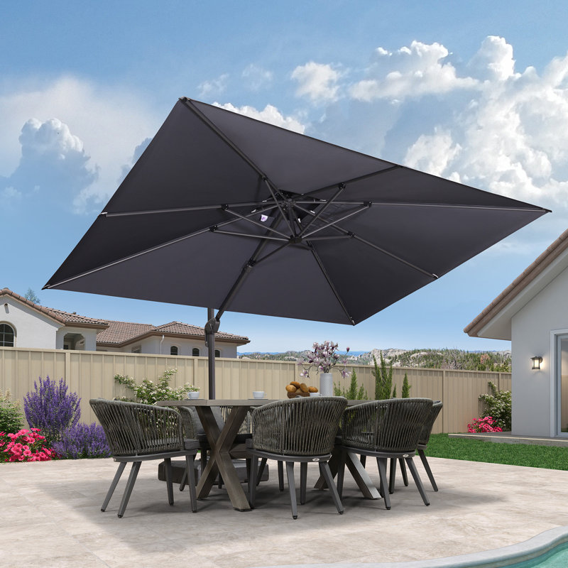 Parasol de patio rectangulaire en porte-à-faux 9 pi x 12 pi avec poteau gris avec protection UV, gris, Gris