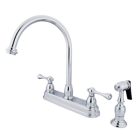 Kingston Brass Vintage Two-Handle 4-Hole 8" Centerset Kitchen Faucet with Side Sprayer, Polished Chrome, Lever