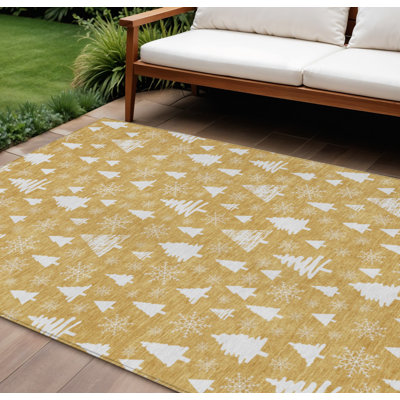 Tapis intérieur/extérieur lavable, motif flocons de neige dorés et ivoire, 2,44 m x 3,05 m