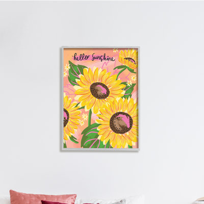 «Hello Sunshine Sentiment Blush», tournesols jaunes, petites marguerites par Deborah Curiel