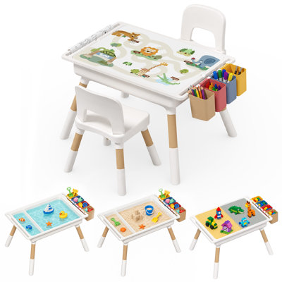 Kids Table and 2 Chairs Set – Adjustable Height with Large Storage