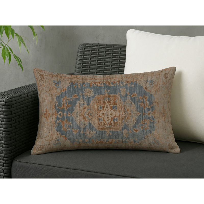 Coussin décoratif intérieur et extérieur Modern, Rectangle H 25 po x l 18 po, Gris / bleu estompé oriental