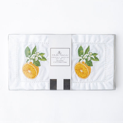 Orange Blossom Embroidered Cocktail Napkin Set