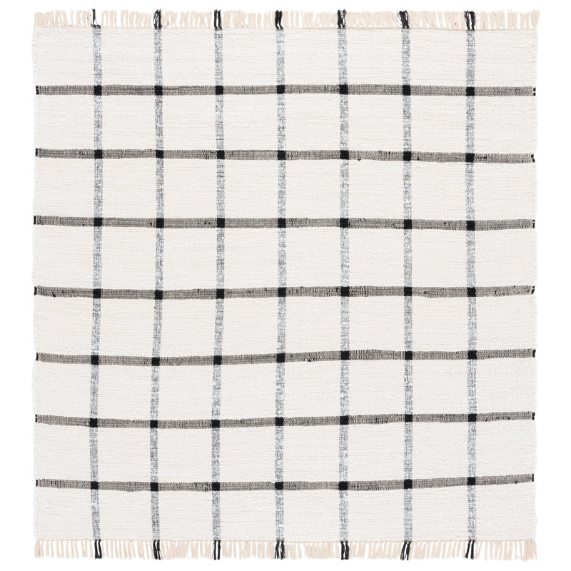 Abira Handwoven Recycled Cotton Plaid Rug, Square 6'