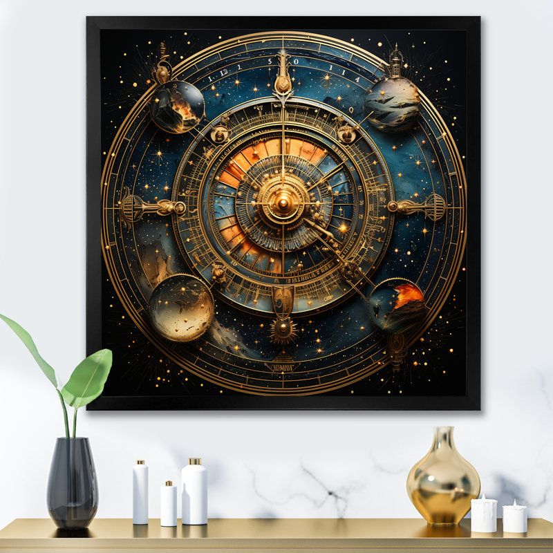 Voyage astrologique II - Astrologie, art mural, Cadre doré simple, H 30 po x l 30 po x P 1,5 po